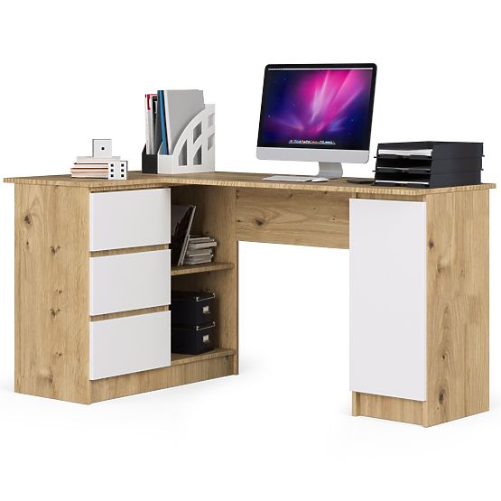 ROHOVÝ PÍSACÍ STÔL B20 CLP ĽAVOSTRANNÝ PK DUB ARTISAN / BIELY