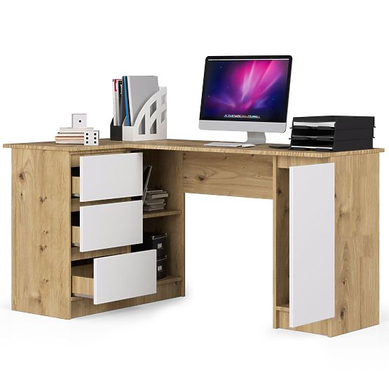 ROHOVÝ PÍSACÍ STÔL B20 CLP ĽAVOSTRANNÝ PK DUB ARTISAN / BIELY