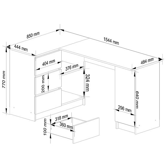 ROHOVÝ PÍSACÍ STÔL B20 CLP ĽAVOSTRANNÝ PK DUB CRAFT / BIELY