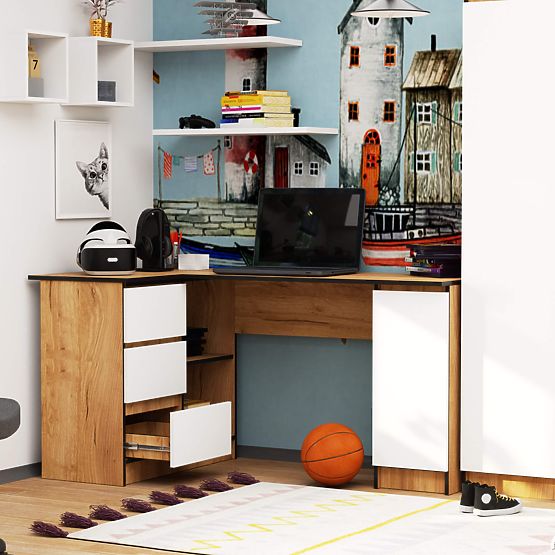 ROHOVÝ PÍSACÍ STÔL B20 CLP ĽAVOSTRANNÝ PK DUB CRAFT / BIELY