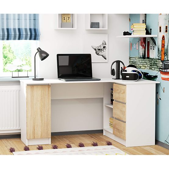 ROHOVÝ PÍSACÍ STÔL B20 CLP PRAVOSTRANNÝ PK BIELY / SONOMA