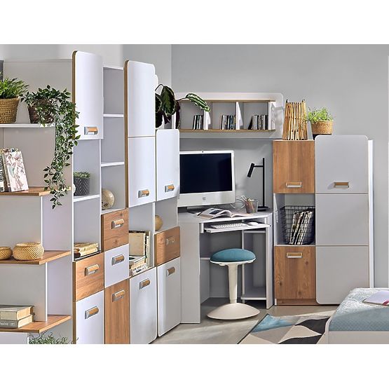 Rohový písací stôl L11 - biely / dub nash