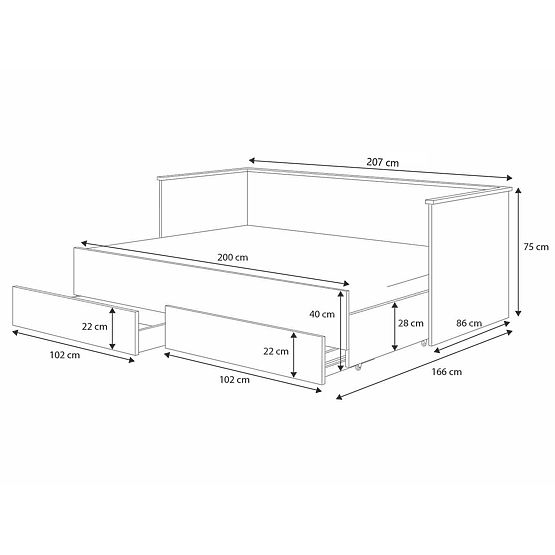 Rozkladacia posteľ HELIOS 200x80 cm - šedá