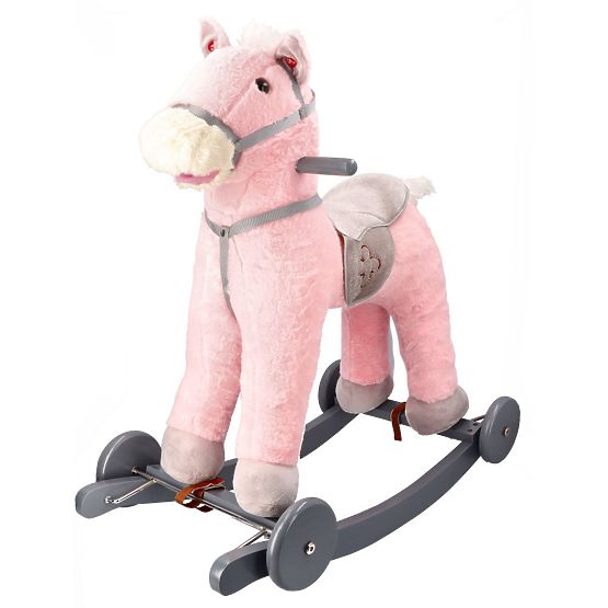 Ružový hojdací koník s kolieskami