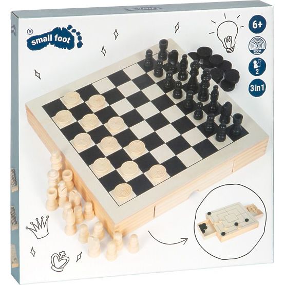 Sada drevených hier 3 v 1 - Šachy, Dáma, Mlyn