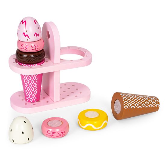 Sada drevených zmrzlín na suchý zips pre deti 9 prvkov ECOTOYS