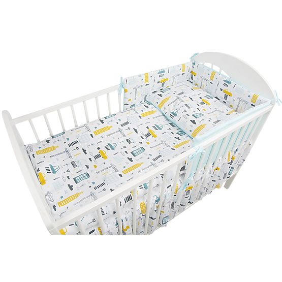 Sada obliečok do postieľky 135x100 cm Mesto - tyrkysová