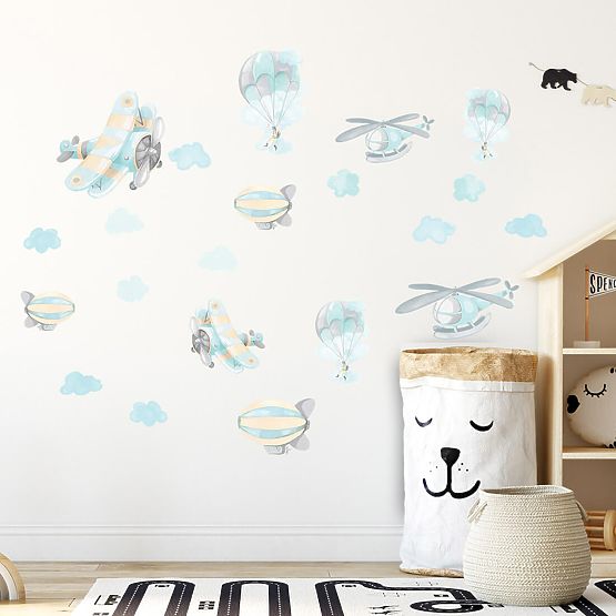 Sada samolepiek na stenu - Lietadlá a balóny 22 ks