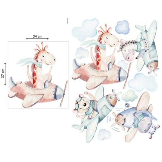 Samolepka na stenu - Zvieratká v lietadlách