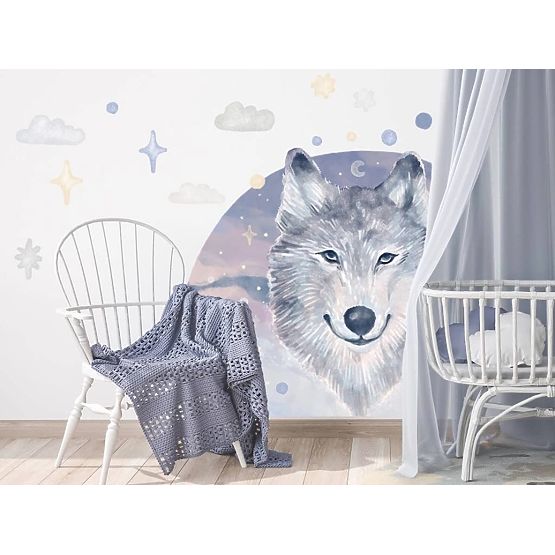 Nálepky na stenu - vlk na dúhovom pozadí