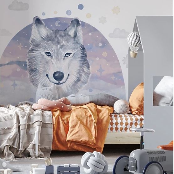 Nálepky na stenu - vlk na dúhovom pozadí