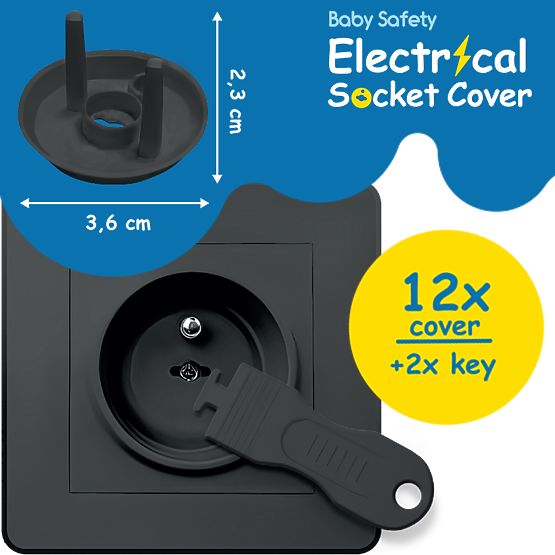 SIPO Ochranné kryty pre elektrické zásuvky, čierne - 12ks