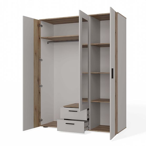 SKRIŇA AVA 150 CM ZRKADLO 2 ZÁSUVKY DRÁŽKOVANÝ PREDNÝ DUB EVOKE KAŠMÍR BÉŽOVÁ