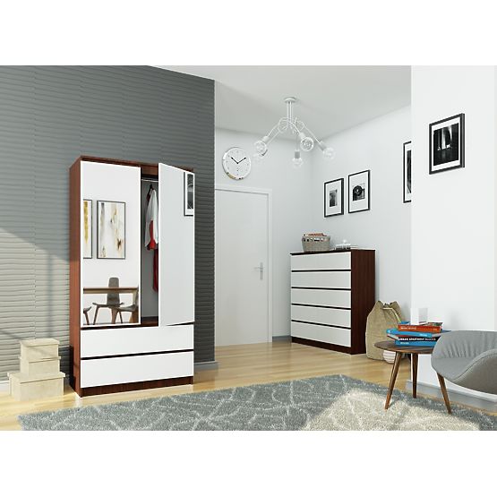 SKRIŇA S 90 cm 2 DVERE 2 ZÁSUVKY 2 ZRKADLÁ PK WENGE / BIELA