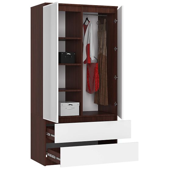 SKRIŇA S 90 cm 2 DVERE 2 ZÁSUVKY 2 ZRKADLÁ PK WENGE / BIELA