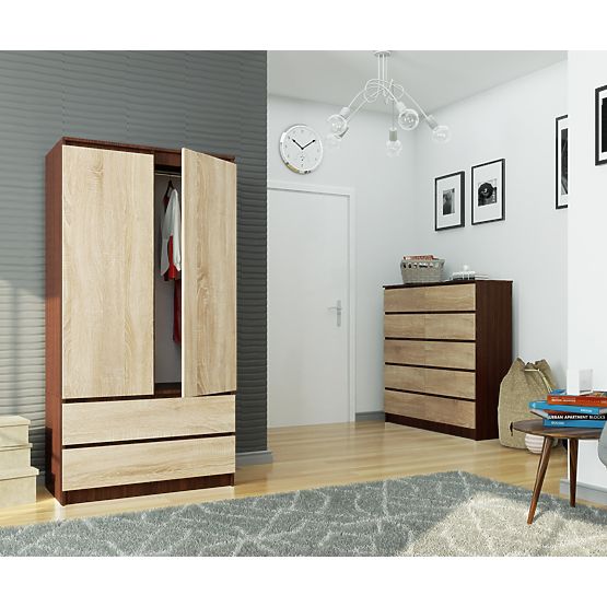 SKRIŇA S 90 cm 2 DVERE 2 ZÁSUVKY PK WENGE / SONOMA