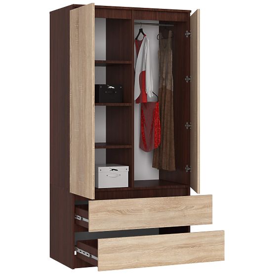 SKRIŇA S 90 cm 2 DVERE 2 ZÁSUVKY PK WENGE / SONOMA