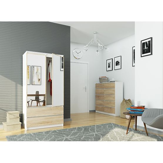 SKRIŇA S90 2D 2SZ 2 ZRKADLÁ CLP PK BIELA / SONOMA