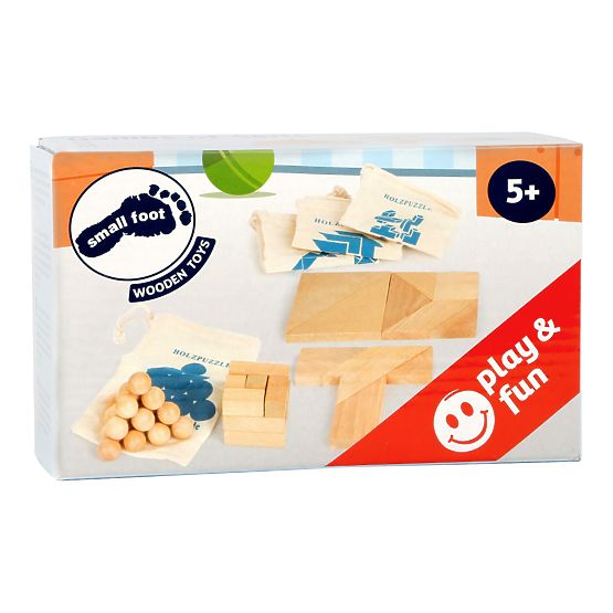Small Foot Drevené hlavolamy set 4ks vo vrecúškach