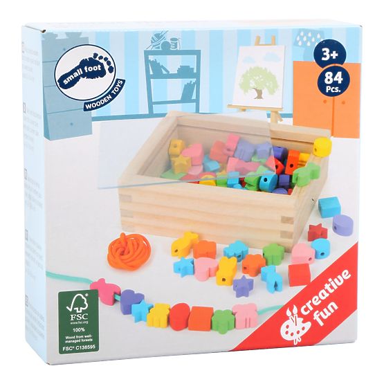 Small Foot Drevené navliekacie korálky tvary v krabičke