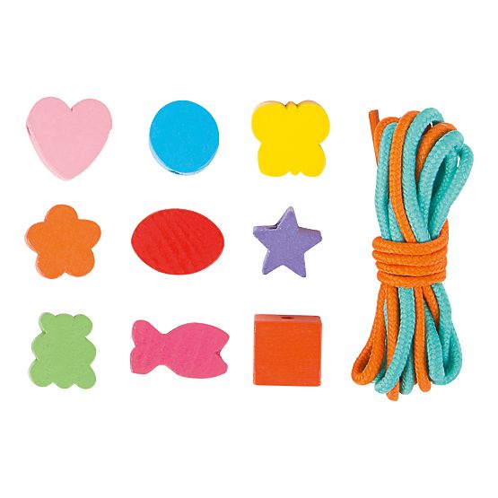 Small Foot Drevené navliekacie korálky tvary v krabičke