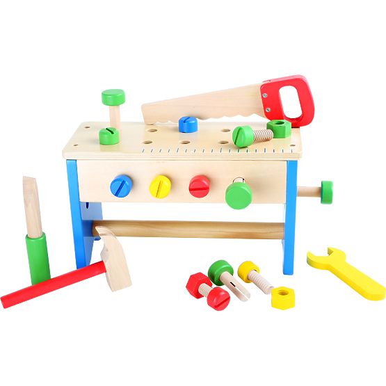 small foot Drevený pracovný stôl a box s náradím 2v1