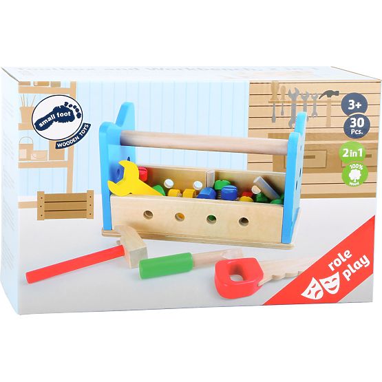 small foot Drevený pracovný stôl a box s náradím 2v1