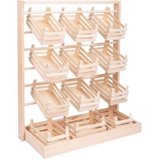 small foot Drevený predajný stojan s prepravkami