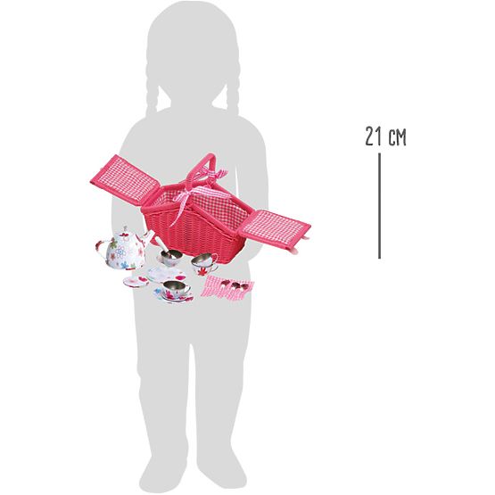 small foot Piknikový ružový kôš s riadom