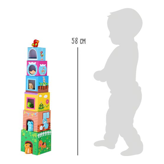 Small Foot Veža z kociek s drevenými zvieratkami