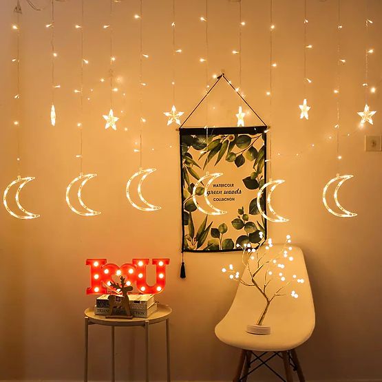 Svetelné reťaze mesiace a hviezdy vianočné osvetlenie 96LED