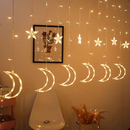Svetelné reťaze mesiace a hviezdy vianočné osvetlenie 96LED
