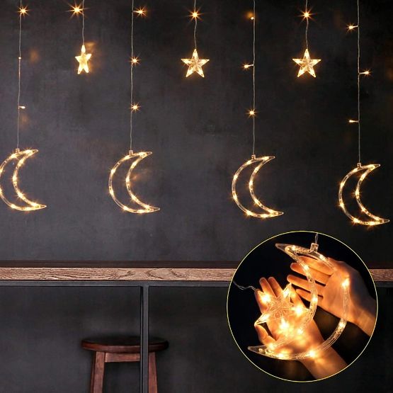 Svetelné reťaze mesiace a hviezdy vianočné osvetlenie 96LED
