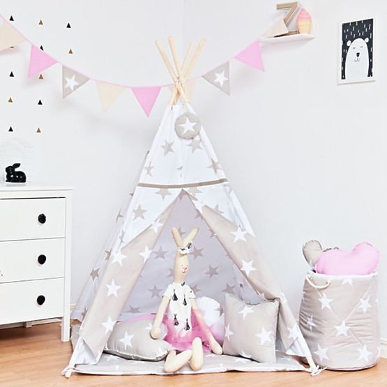 Teepee - béžové s hviezdičkami