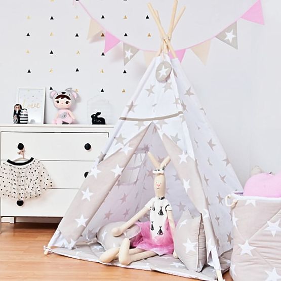 Teepee - béžové s hviezdičkami
