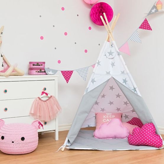 Teepee - šedé s hviezdičkami