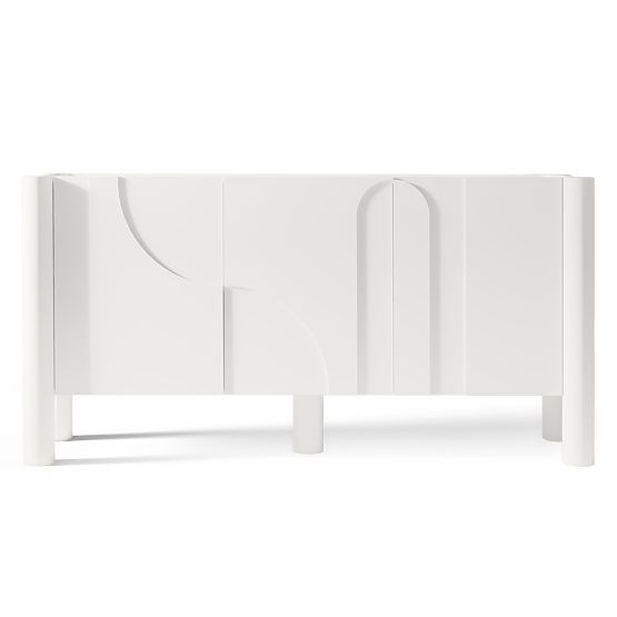 Trojdverová komoda Lunaria s frézovaným čelom, biela