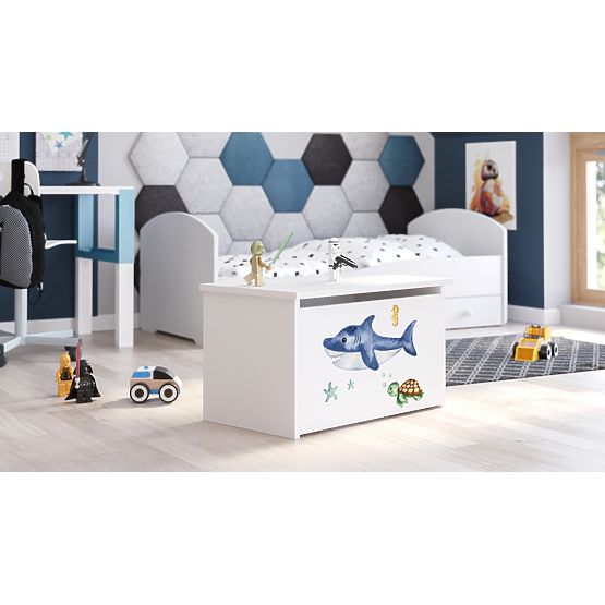 Truhlica na hračky Daria biela s potlačou Žralok
