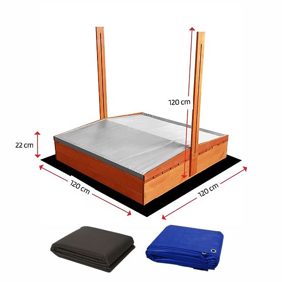 Uzavierateľné pieskovisko s lavičkami a strieškou 120 x 120 - sivá