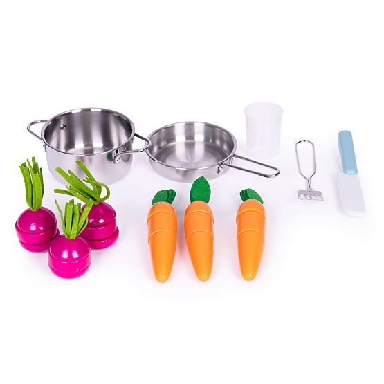 Veľká drevená kuchynka pre deti so zeleninovým stánkom a príslušenstvom ECOTOYS