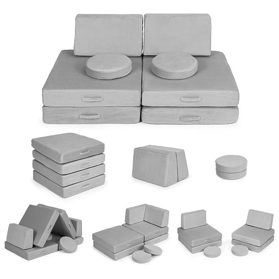 Veľká modulárna skladacia pohovka pre deti DIY 8 mäkkých vankúšov - sivá ECOTOYS