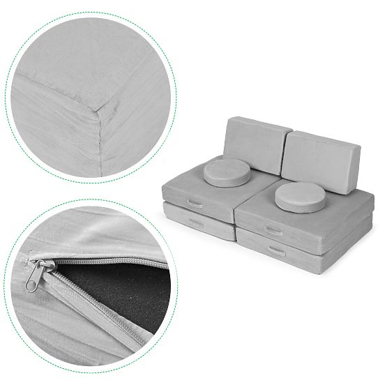 Veľká modulárna skladacia pohovka pre deti DIY 8 mäkkých vankúšov - sivá ECOTOYS