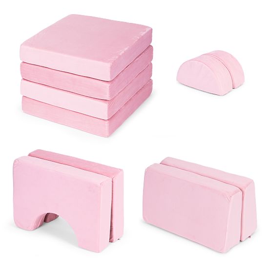 Veľká modulárna skladacia pohovka pre deti pre 2 osoby DIY 10 mäkkých vankúšov - ružová ECOTOYS