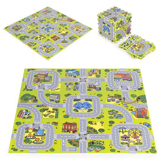Veľká penová podložka EVA pre deti Mesto 90,5x90,5 cm 21 ks ECOTOYS
