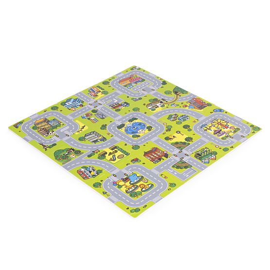 Veľká penová podložka EVA pre deti Mesto 90,5x90,5 cm 21 ks ECOTOYS