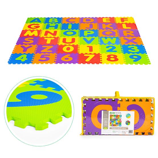 Veľká penová podložka EVA pre deti písmená číslice 178x178 cm 36 kusov ECOTOYS