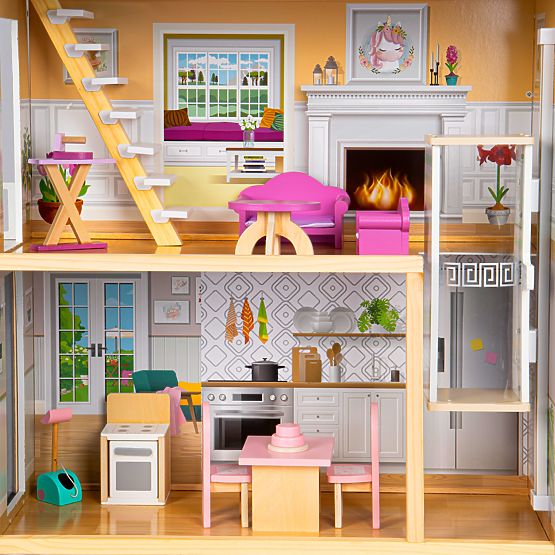 Veľký drevený domček pre bábiky 138 cm Rezidencia Maya 28 ks ECOTOYS