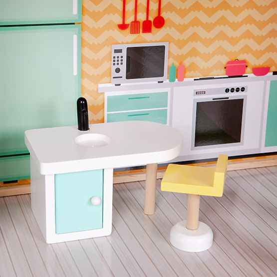 Veľký drevený domček pre bábiky s pohyblivým výťahom a nábytkom ECOTOYS