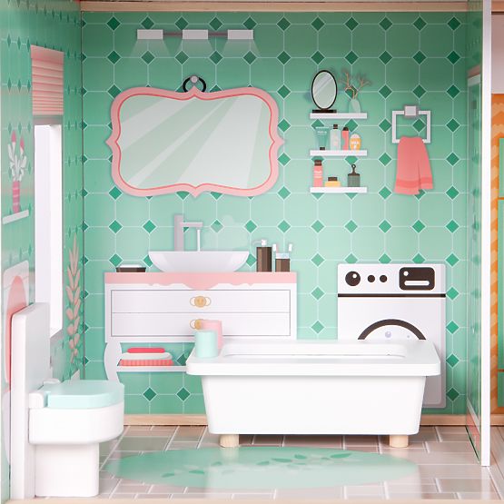 Veľký drevený domček pre bábiky s pohyblivým výťahom a nábytkom ECOTOYS