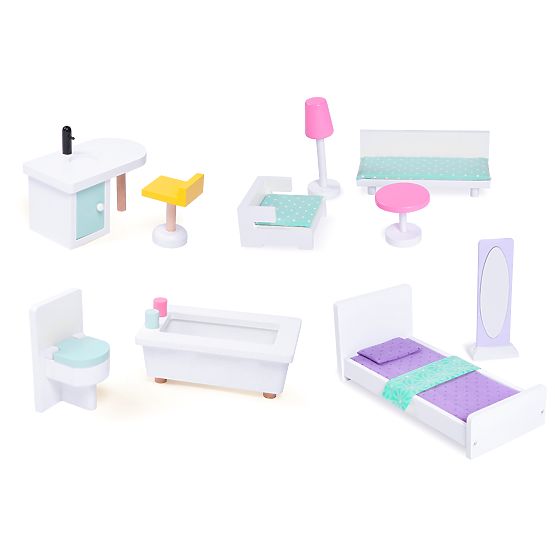 Veľký drevený domček pre bábiky s pohyblivým výťahom a nábytkom ECOTOYS